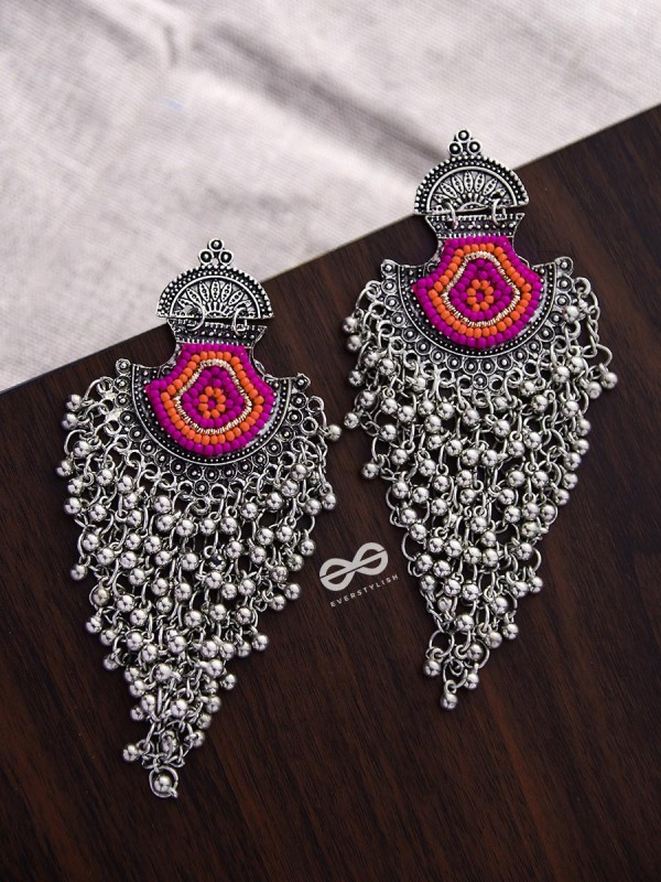 The Bohemian Jhaalar Statement Makers (Orange-Pink) - The Embroidered Oxidised Collection