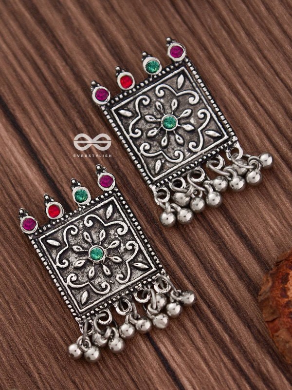 A Floral Ecstasy (Multicolour) - Embellished Oxidised Earrings