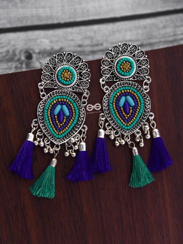 The Layered Tasseled Statement Makers (Blue Hues) - The Embroidered Oxidised Collection