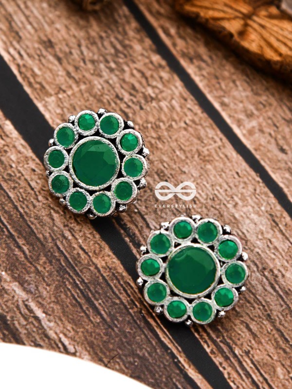 The Bling Button Studs - Emerald Green - Tiny Trinket Earrings