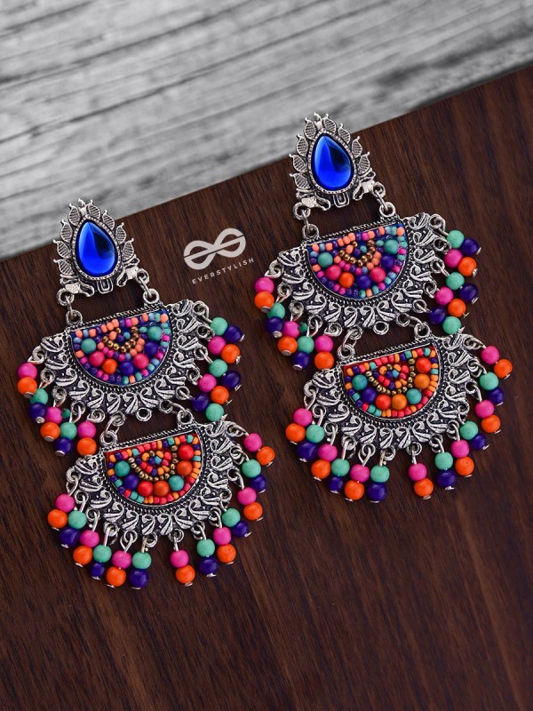 The Multilayered Elegance (Multicolour) - Embroidered Oxidised Earrings