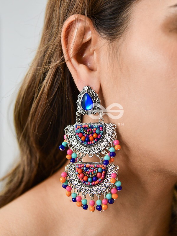The Multilayered Elegance (Multicolour) - Embroidered Oxidised Earrings