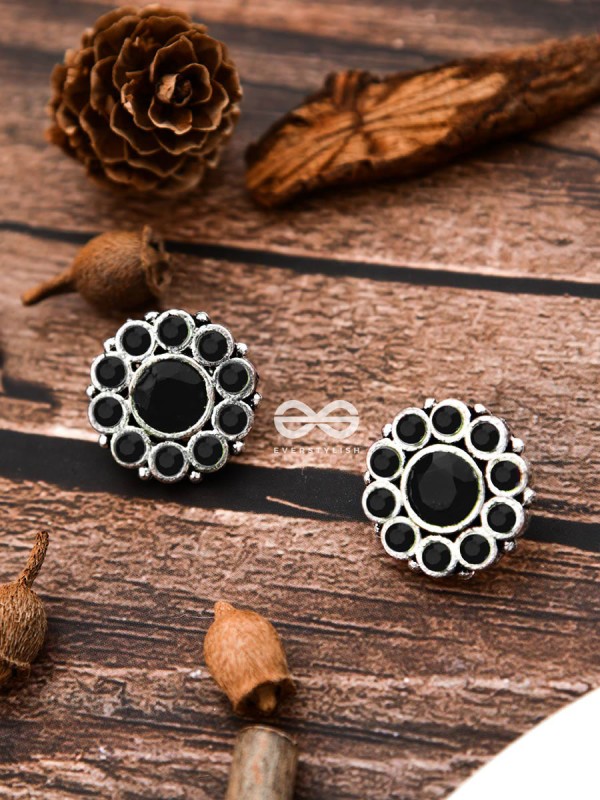 The Bling Button Studs - Onyx Black - Tiny Trinket Earrings