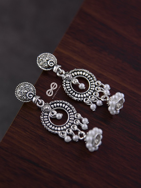 The Little Rounded Layered Jhumkis - Oxidised Boho Earrings