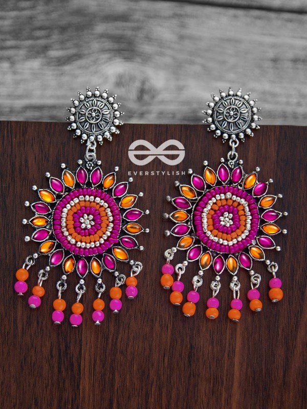 The Delightful Dreamy Danglers (Orange-Pink)- The Embellished Oxidised Collection