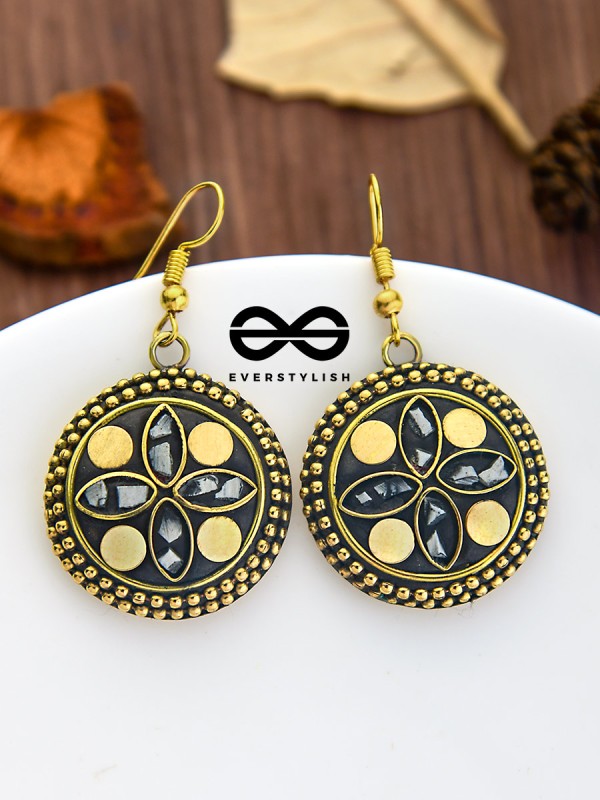The Tribal Intricate Danglers (Golden) - Oxidised Boho Earrings