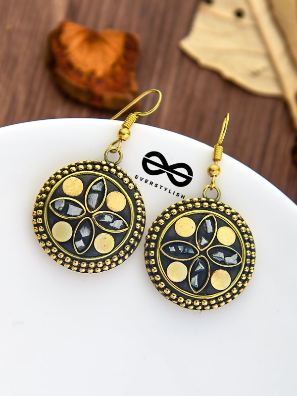 The Tribal Intricate Danglers (Golden) - Oxidised Boho Earrings