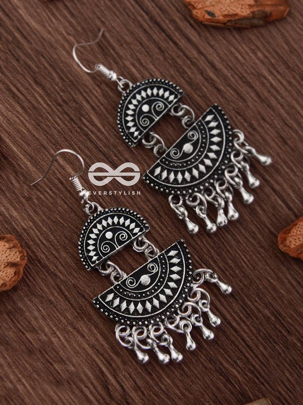 The Little Aztec Tribal Danglers - Oxidised Boho Earrings