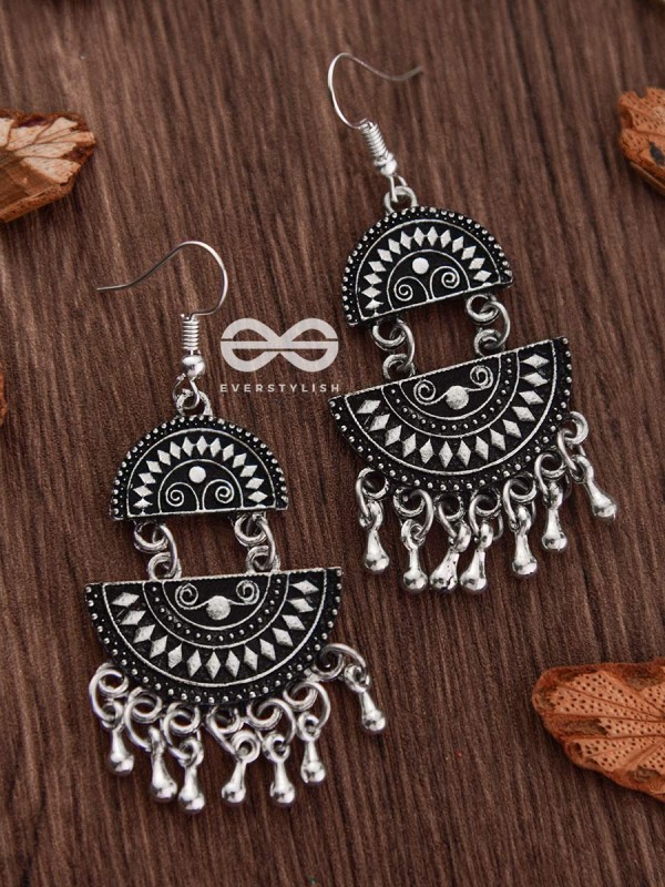 The Little Aztec Tribal Danglers - Oxidised Boho Earrings