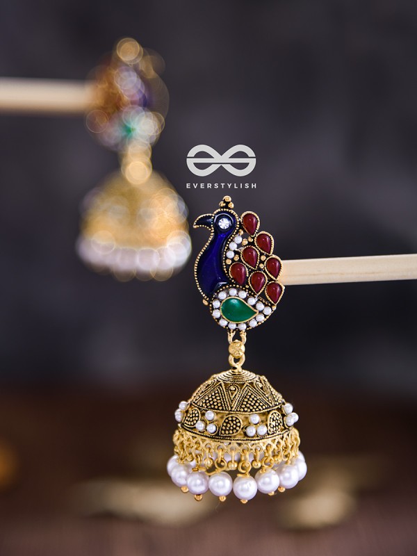 A Meenakari Embellished Delight - Colourful Peacock Jhumkas