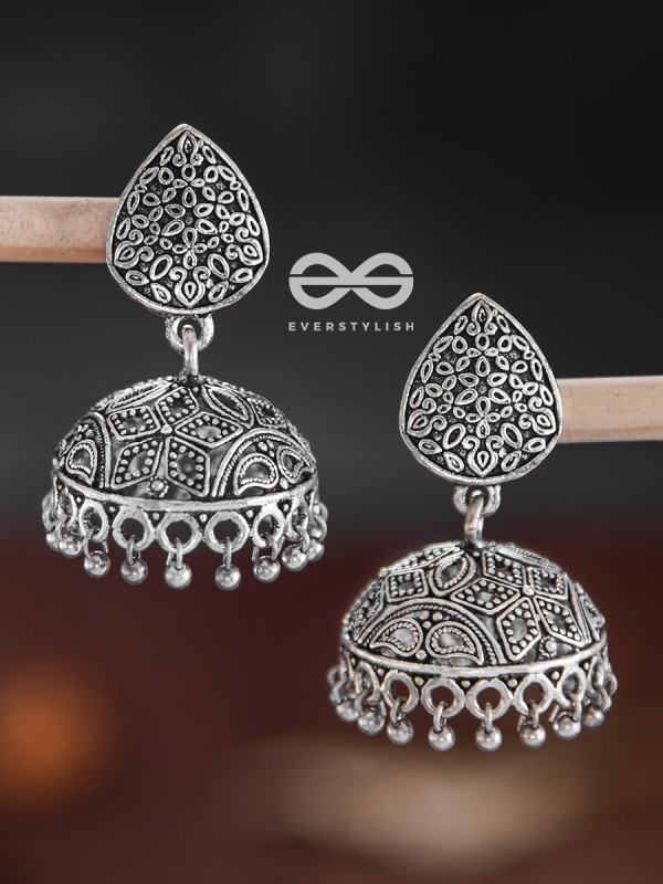 The Intricate Statement - Oxidised Boho Jhumkas