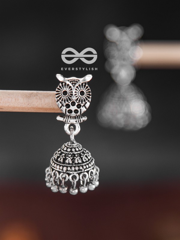 The Little Cute Owl Jhumkis - Oxidised Boho Earrings