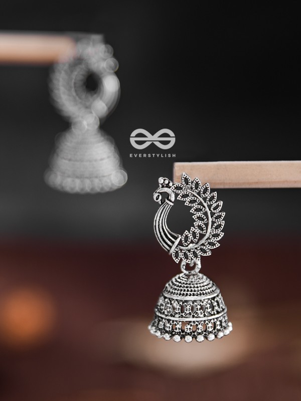 The Intricate Peacock Jhumkis - Oxidised Boho Earrings