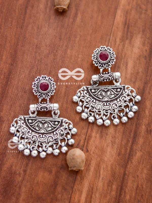 The Little Intricate Danglers (Ruby Red) - Embellished Oxidised Collection