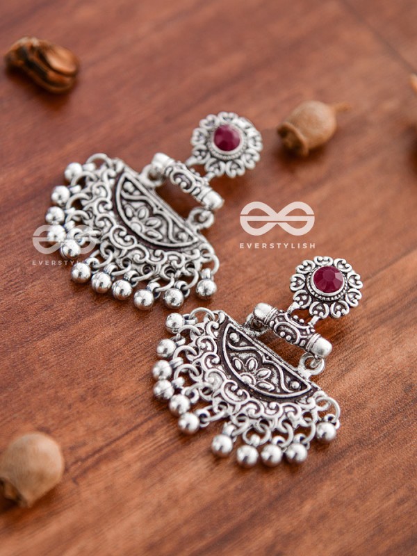 The Little Intricate Danglers (Ruby Red) - Embellished Oxidised Collection
