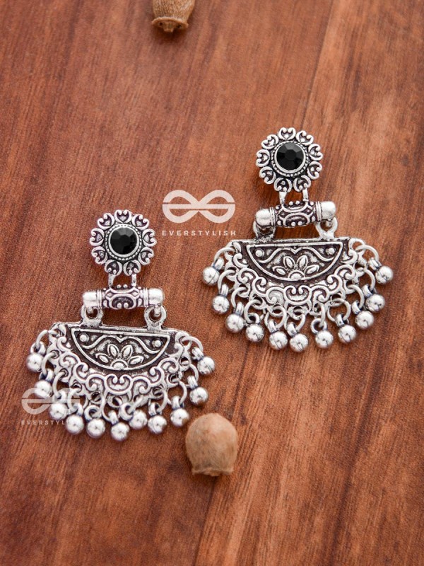 The Little Intricate Danglers (Onyx Black) - Embellished Oxidised Collection