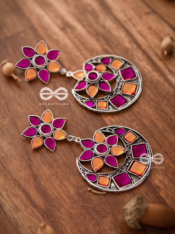 The Queen's Desire - Embellished Oxidised Danglers (Orange-Pink)