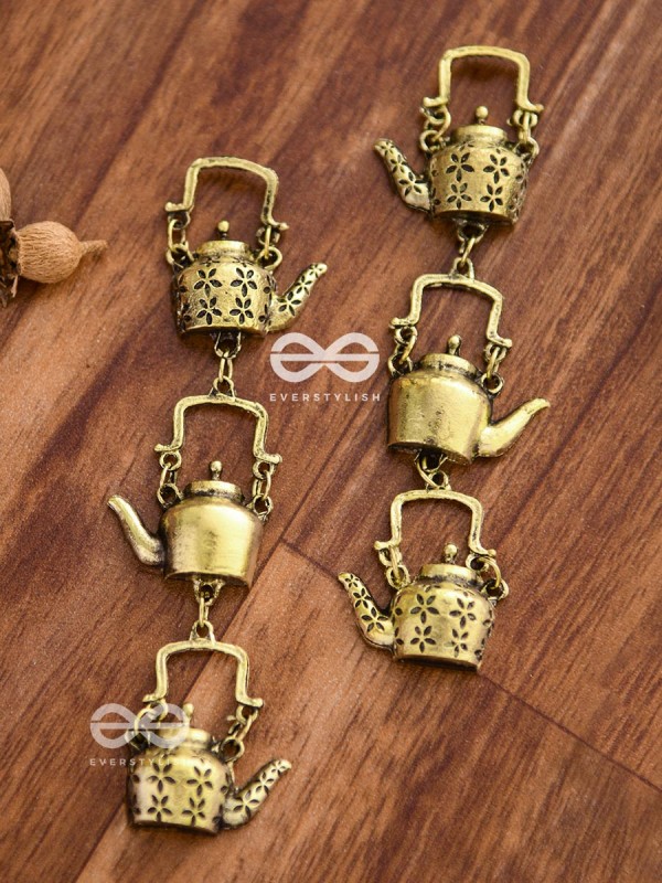 The Layered Kettle Danglers (Golden) - Oxidised Boho Earrings