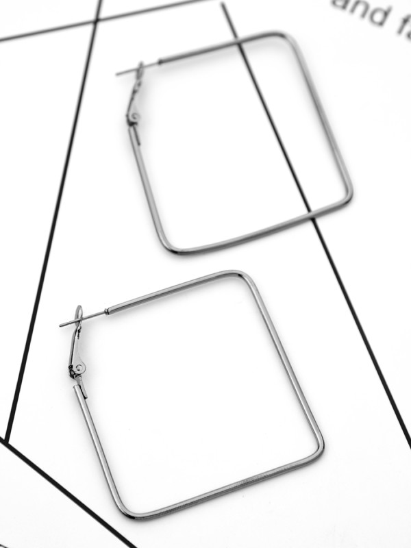 The Everyday Chic - Oversized Rectangle Hoops - Dark Grey