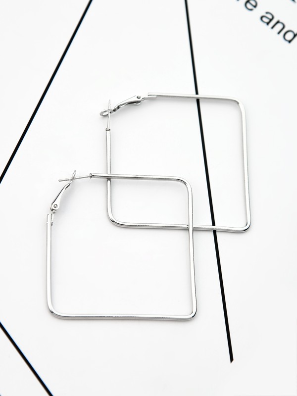 The Everyday Chic - Oversized Rectangle Hoops - Silver