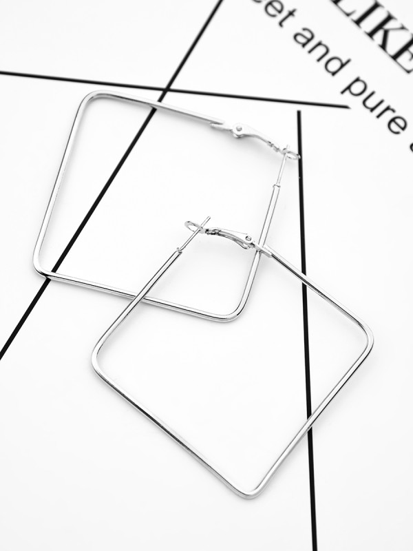 The Everyday Chic - Oversized Rectangle Hoops - Silver