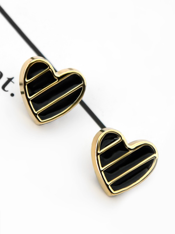 The Little Enamel Heart Studs - Black - Tiny Trinket Earrings