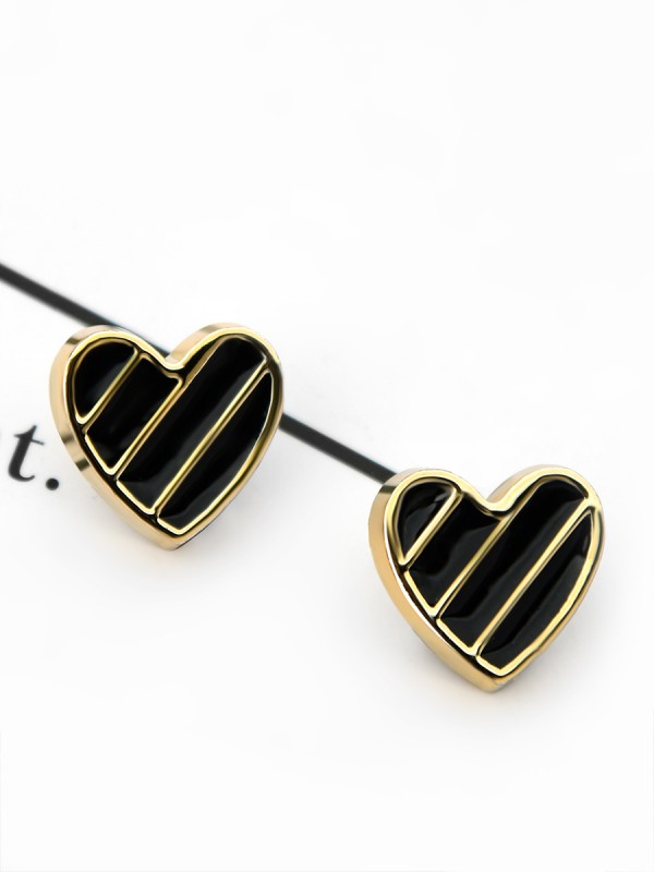 The Little Enamel Heart Studs - Black - Tiny Trinket Earrings