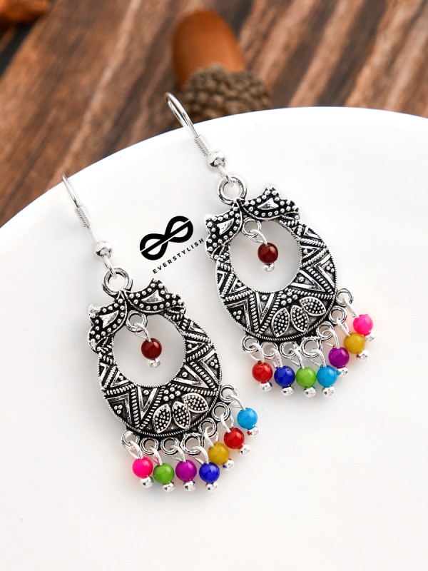 The Little Intricate Aztec Danglers - Oxidised Boho Earrings
