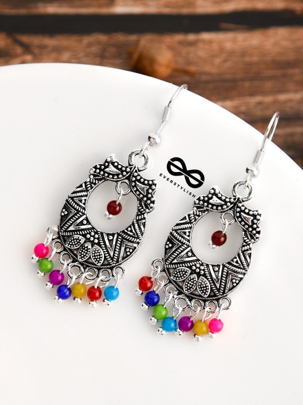 The Little Intricate Aztec Danglers - Oxidised Boho Earrings