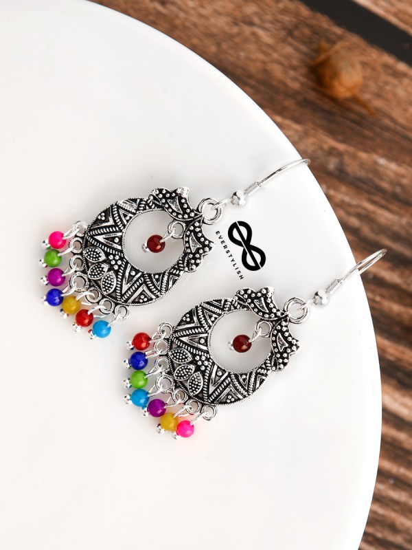 The Little Intricate Aztec Danglers - Oxidised Boho Earrings