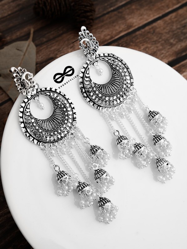 The Intricate Round Five Jhumkis- Oxidised Boho Earrings