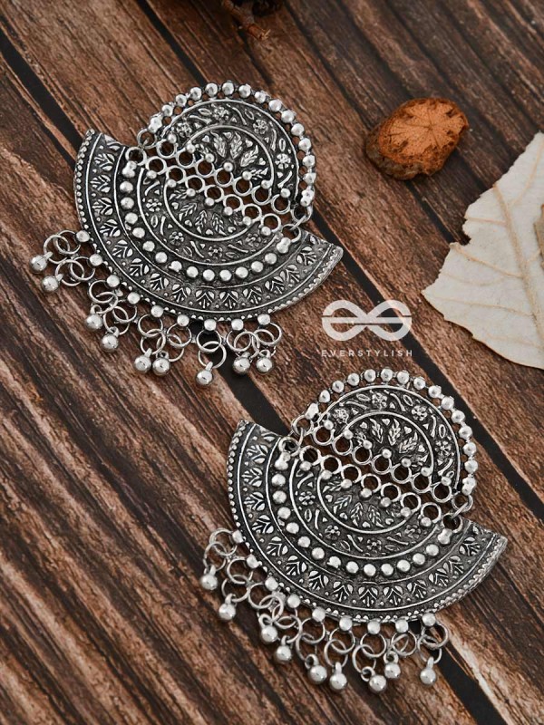 The Intricate Moon Artwork - Oxidised Boho Earrings