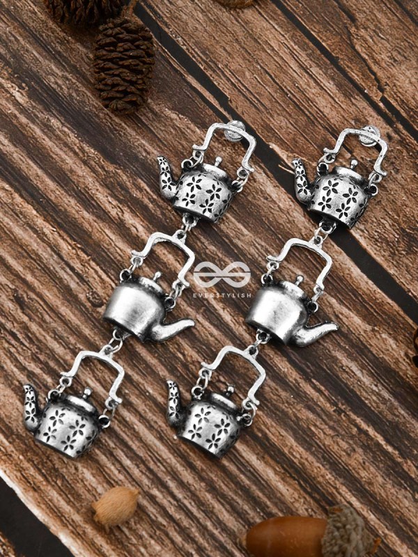 The Layered Kettle Danglers - Oxidised Boho Earrings