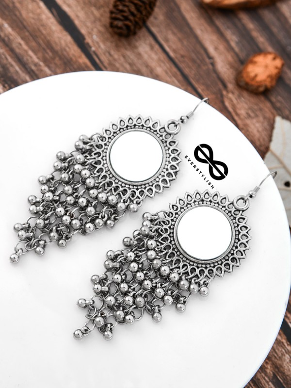The Meshed Mirror Sun - Oxidised Boho Earrings