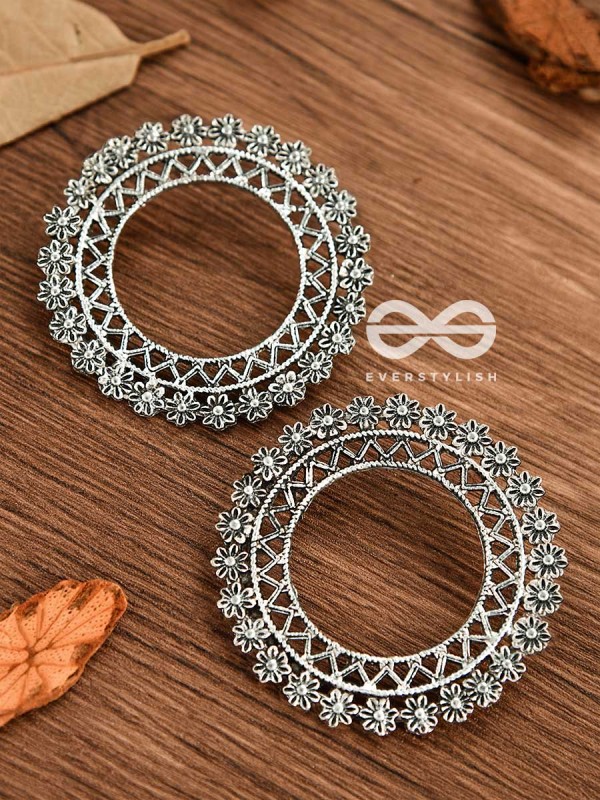 The ZigZag Floral Sun - Oxidised Boho Earrings