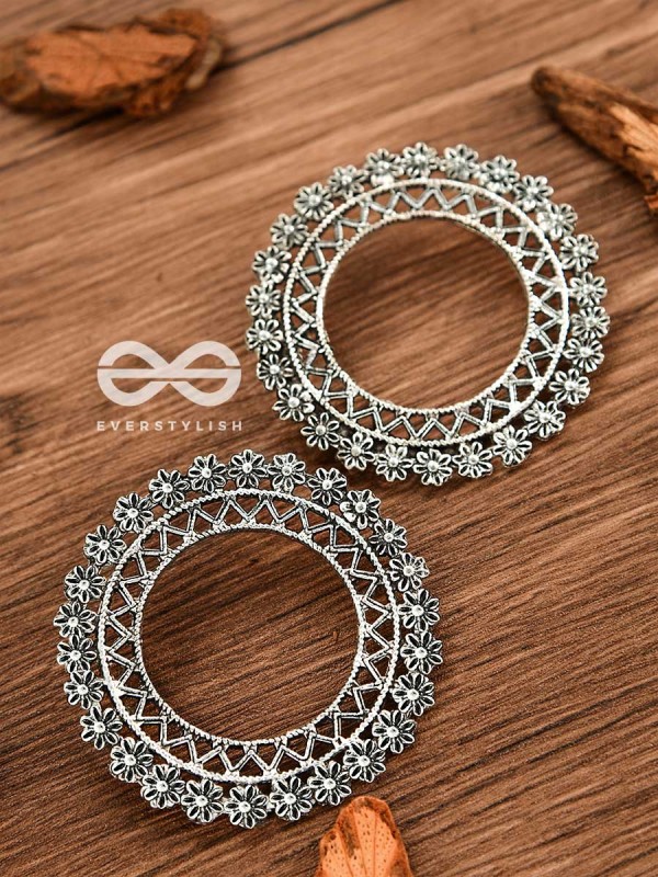 The ZigZag Floral Sun - Oxidised Boho Earrings