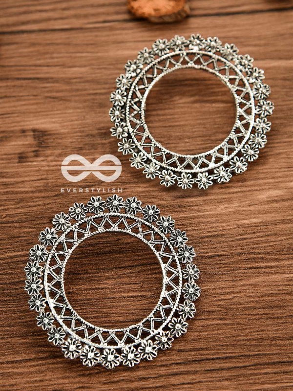 The ZigZag Floral Sun - Oxidised Boho Earrings