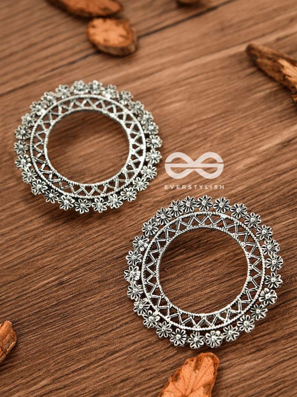 The ZigZag Floral Sun - Oxidised Boho Earrings