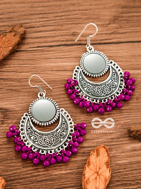 The Mirror Motifs (Pink) - Oxidised Boho Earrings