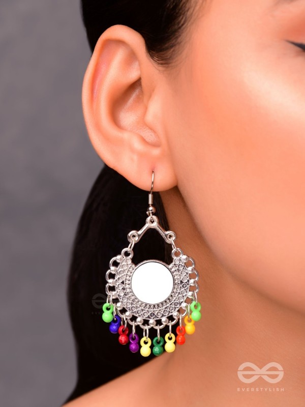 Motif Mirrors on My Ears (Multicoloured) - Oxidised Boho Earrings