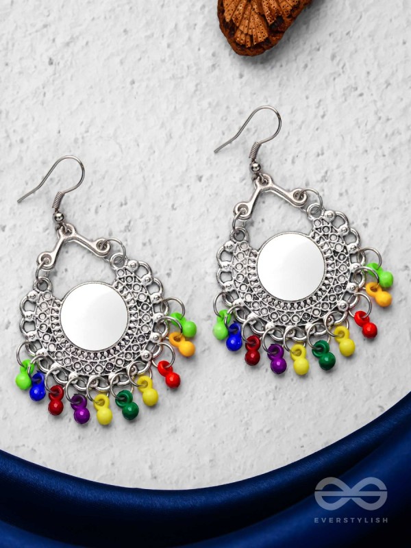 Motif Mirrors on My Ears (Multicoloured) - Oxidised Boho Earrings
