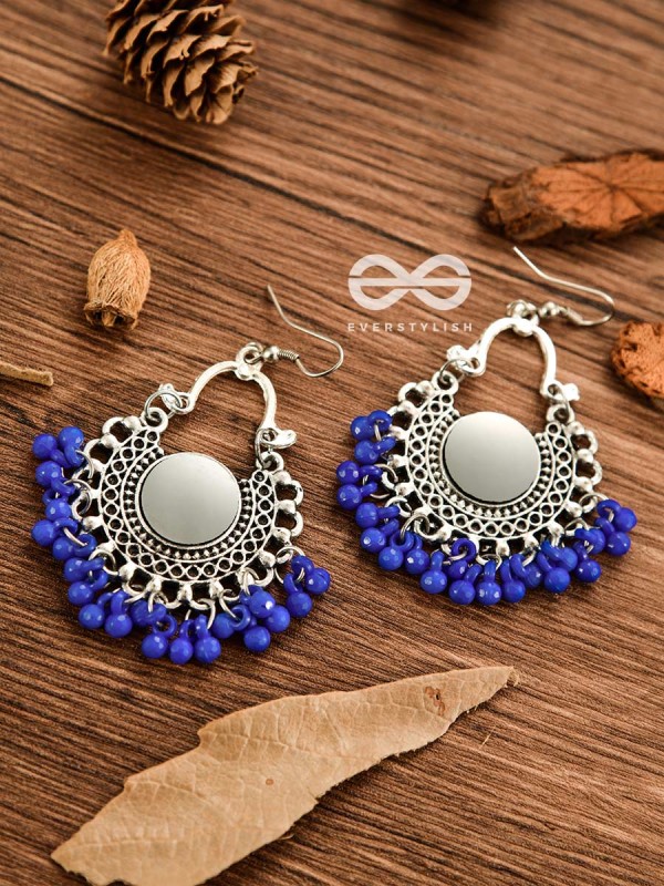 Motif Mirrors on My Ears (Royal Blue) - Oxidised Boho Earrings