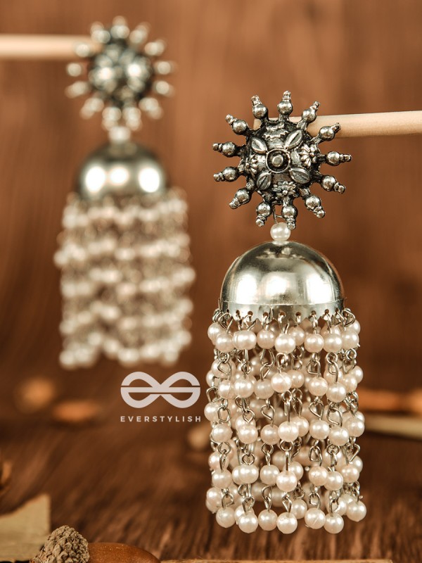 The Dangling Pearl Statement Jhumka Earrings - Oxidised Boho Earrings