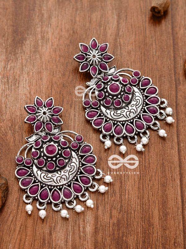 The Statement of Intricacy (Ruby Red) - Embellished Oxidised Earrings