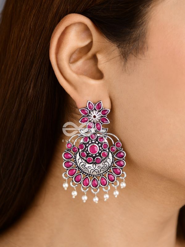 The Statement of Intricacy (Ruby Red) - Embellished Oxidised Earrings