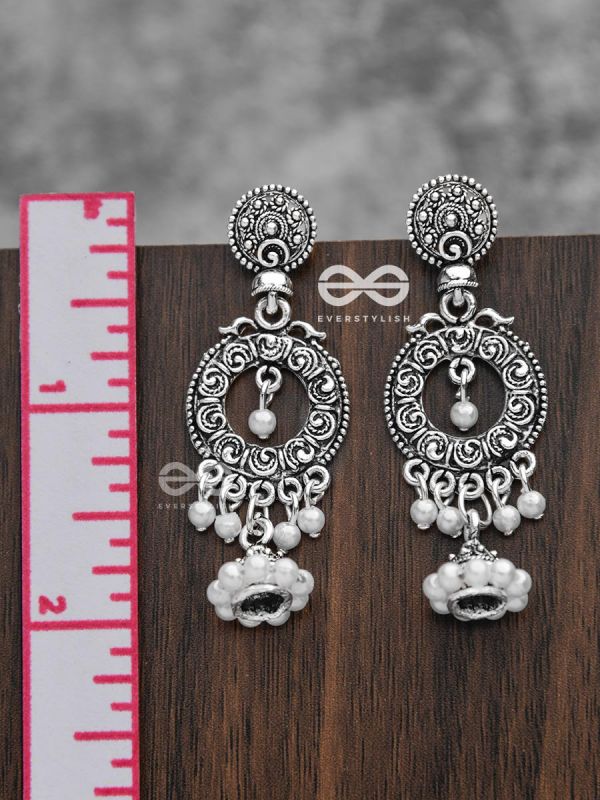 The Layered Pearl Motif Jhumkis - Oxidised Boho Earrings