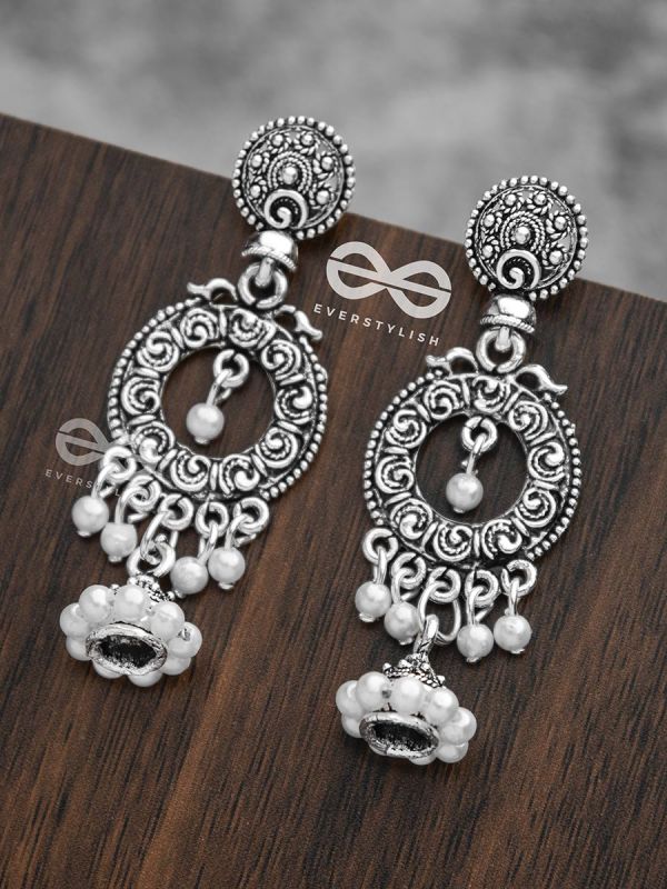 The Layered Pearl Motif Jhumkis - Oxidised Boho Earrings