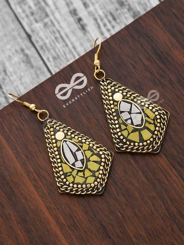 A Handcrafted Delight - Golden Yellow Tribal Style Earrings