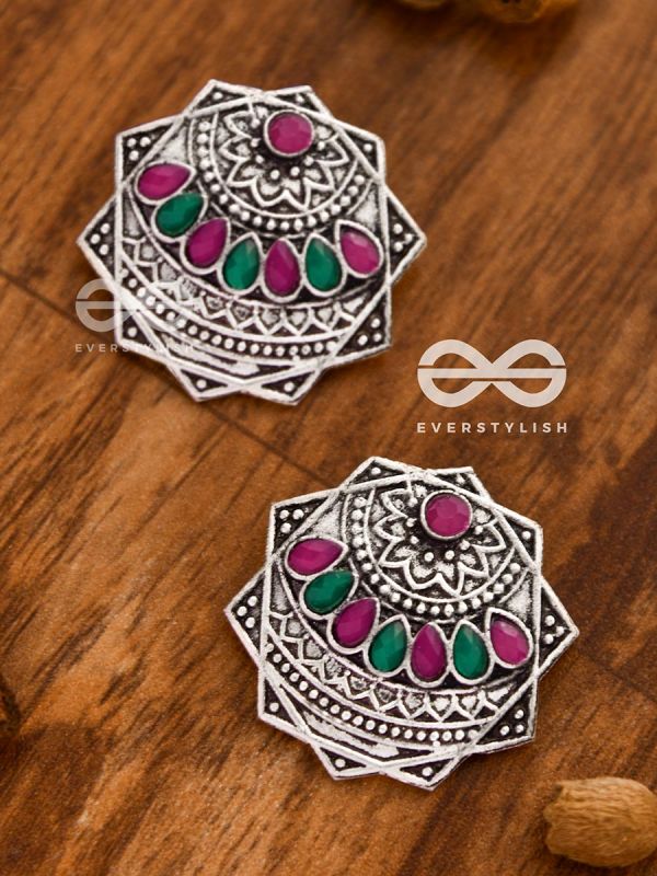 The Astonishing Aztec Studs - Embellished Oxidised Earrings