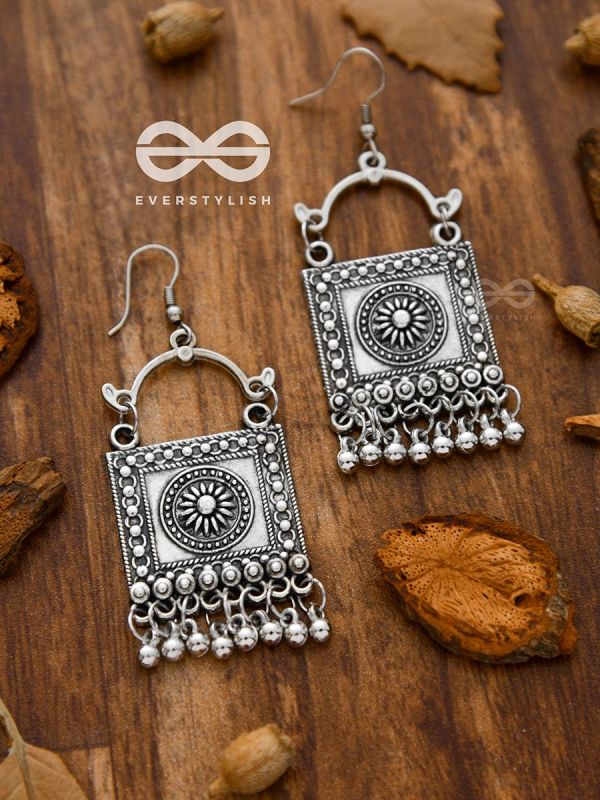 The Intricate Geometric Danglers - Oxidised Boho Earrings